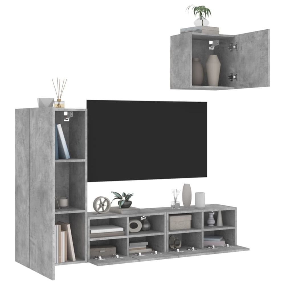 Vidaxl 4-dielne TV nástenné skrinky betónovo sivé kompozitné drevo
